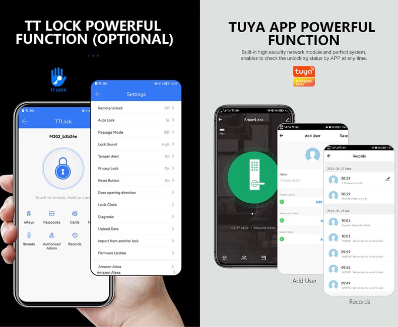 Support tuya ttlock app control, able to remotely manage and monitor the status of the lock